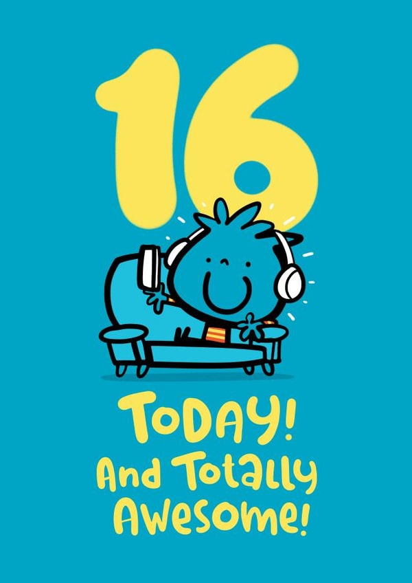 Cute 16th Birthday Card - For Him - Totally Awesome created by Pink wink