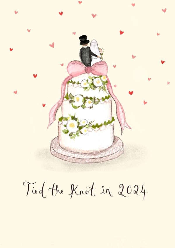 Pretty Wedding Card - Tied the Knot in 2024 Cake Topper created by Love Lucy Illustration