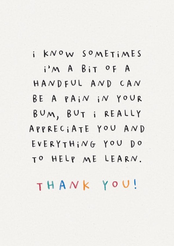 Thank you teacher card - funny card for teacher - nursery pre-school card created by Paper & Wool