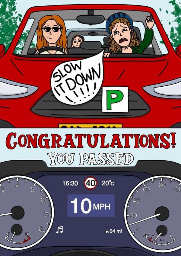 Congratulations you passed - driving test card - female version created by @Peachboulevard