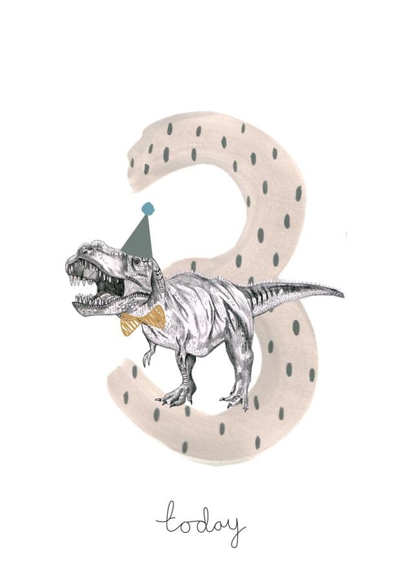 Cute 3rd Birthday Card - 3 Today - Dinosaur - T-Rex created by Halle-lula P