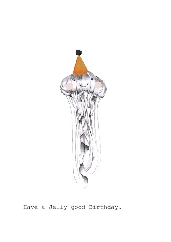 Cute Birthday Card - Party Hat Jelly Fish - Under the Sea created by Halle-lula P