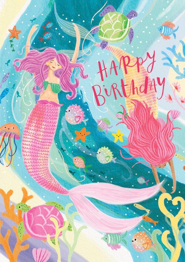 Pretty Birthday Card - For Her - Underwater Mermaid And Fish created by Louise Tiler