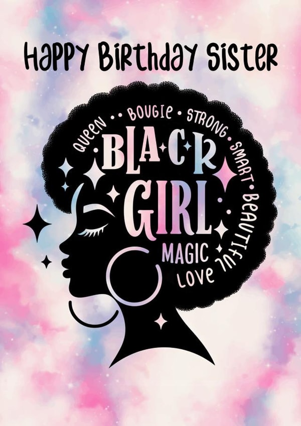 Cute Birthday Card - Brilliant Sister - Black Girl Magic created by @squiggleinthecity