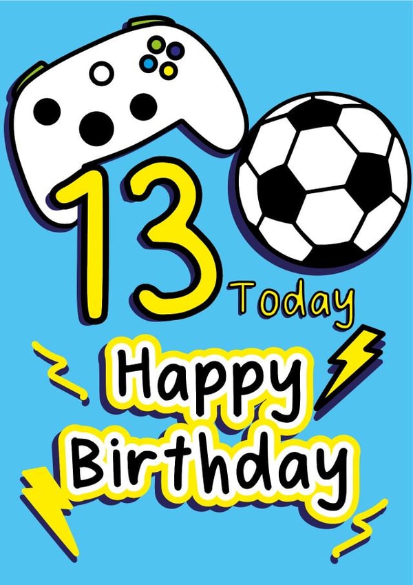 13th Birthday Card - Boys Gaming And Football Fan Card created by The Happy Company