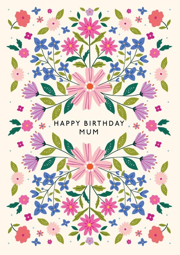 Pretty Birthday Card - For Mum - Folk Floral created by Nina Raby - Jones