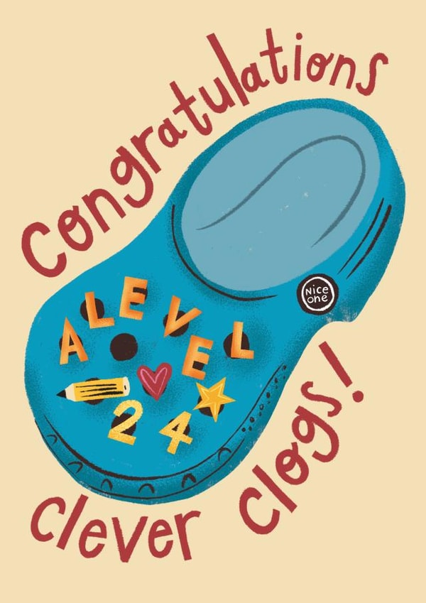 Cute Congratulations Card - A Level Results 2024 - Clever Clogs created by @AimeeStevens.Design