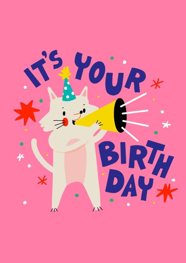 Cute Birthday Card - Cute Cat - Shout It Out Birthday created by NICHOLA COWDERY ILLUSTRATIONS