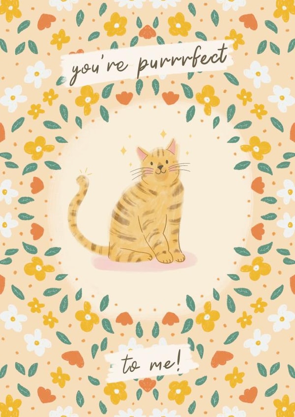 Cute Anniversary Card - Cat Illustration - You’re Purrrfect to me! created by Lisa Parker