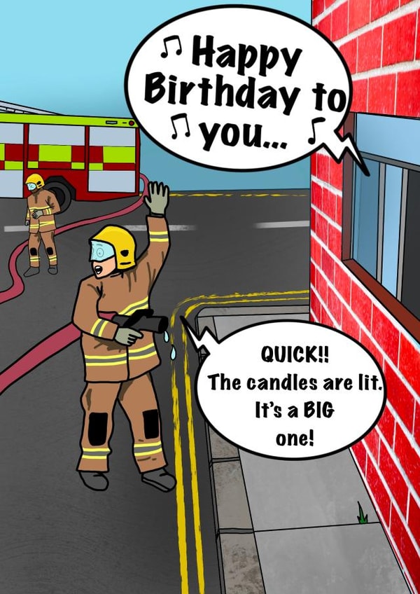 Funny Birthday Card with fire brigade for someone older than you. created by Jake Fox Art
