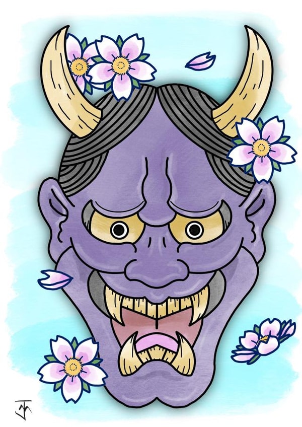 Cute Hannya mask card created by Jake Fox Art