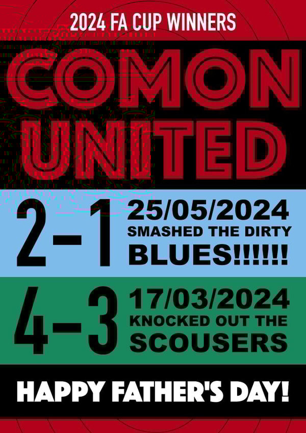 HAPPY FATHERS DAY! COMON UNITED! FOOTBALL CUP CHAMPS 2024. REDS UNITED! created by Fantastical Cards