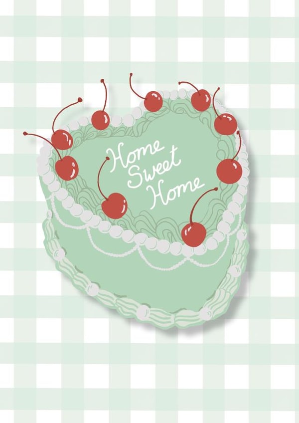 Home Sweet Home Vintage Cake New Home Card with Cherries and gingham created by Boldfish Designs
