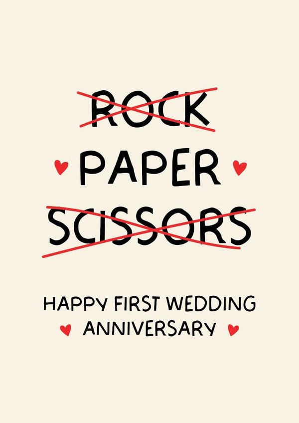 Cute Anniversary Card - First Wedding Anniversary - Rock, Paper, Scissors created by Puns and Needles
