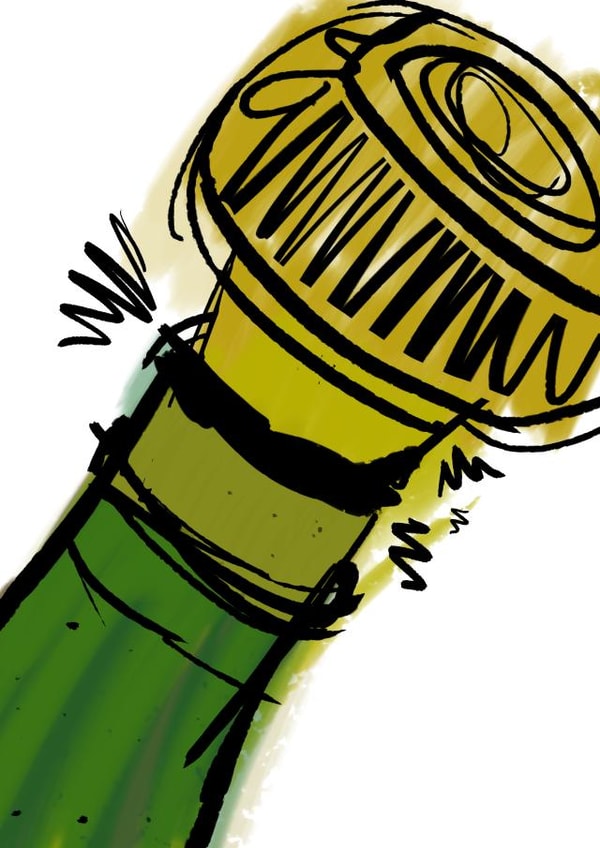 A Cork Popping, Abstract, Scribbly Green Bottle of Fizz! created by Luke Lasenby