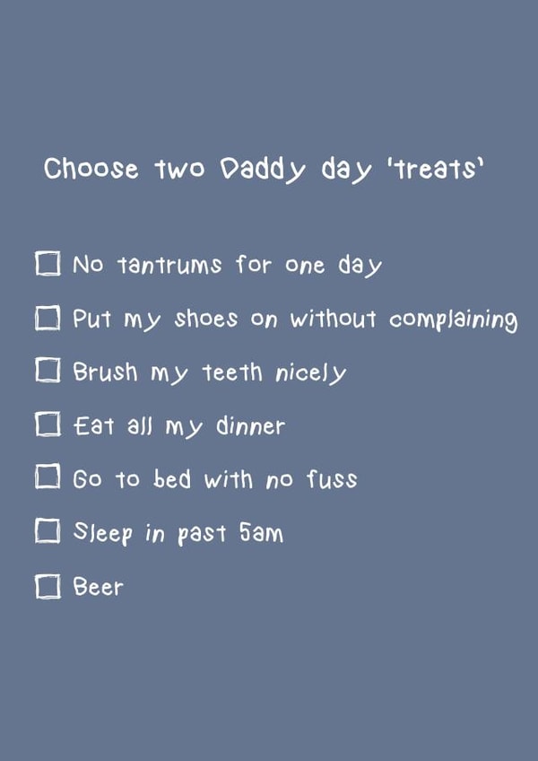 Funny toddler fathers day tick box options card created by Loopy Creative