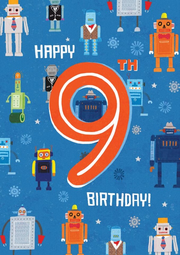 Cute 9th Birthday Card - Robots Design created by Pencilface