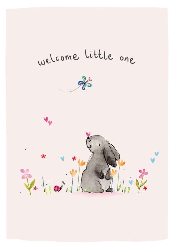 Cute New Baby Card - Bunny and Butterfly - Welcome Little One created by Louise Mulgrew