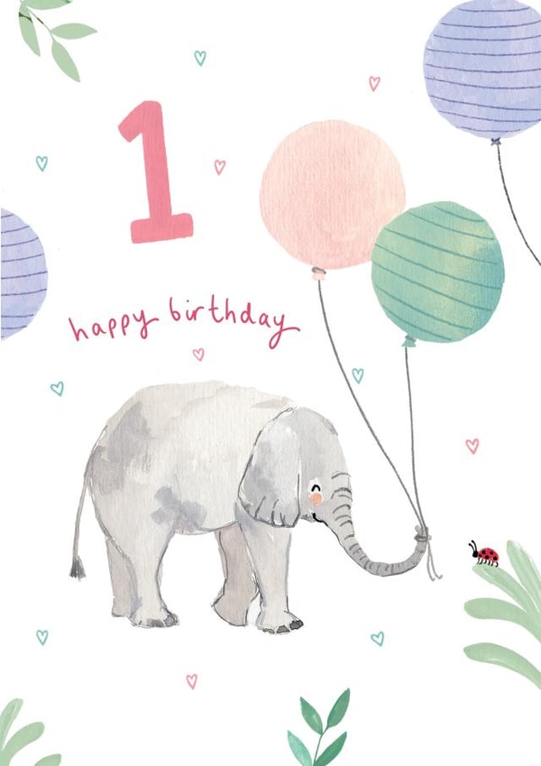 Cute 1st Birthday Card - Elephant - Balloons created by Louise Mulgrew