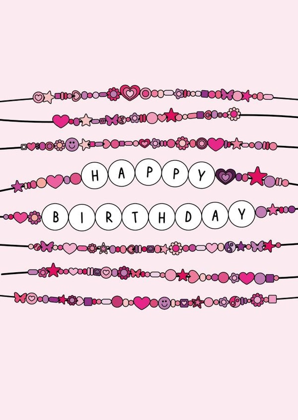 Friendship Bracelet Happy Birthday Card Pink created by blacbutterflies
