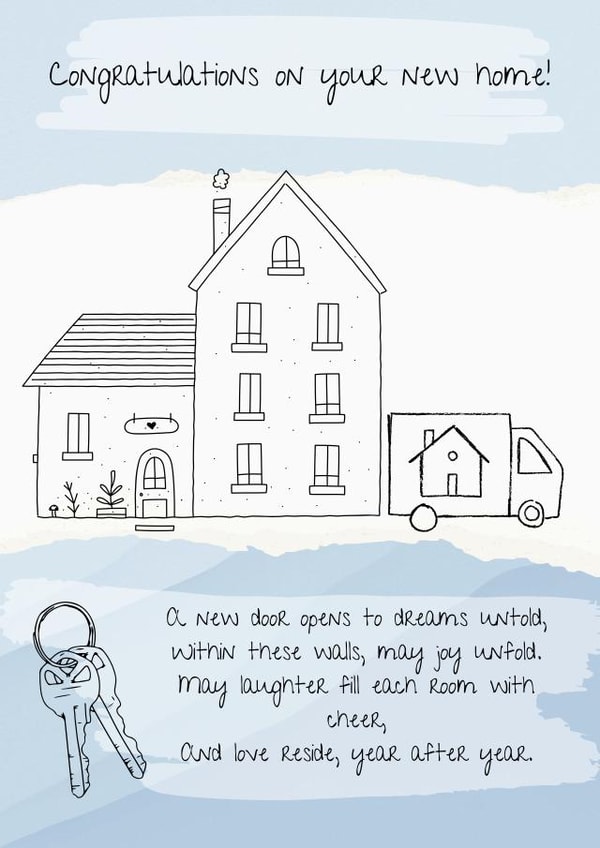 New Home Congratulations Card - House and Moving Truck Illustration created by Ronnie O