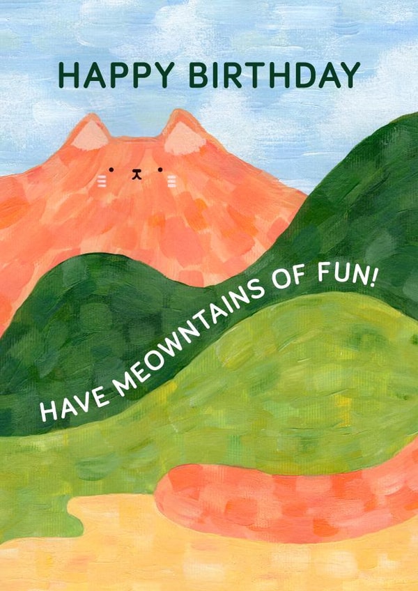 Cute Birthday Card - Cat Landscape - Meowntains Of Fun created by Gemma Pratt