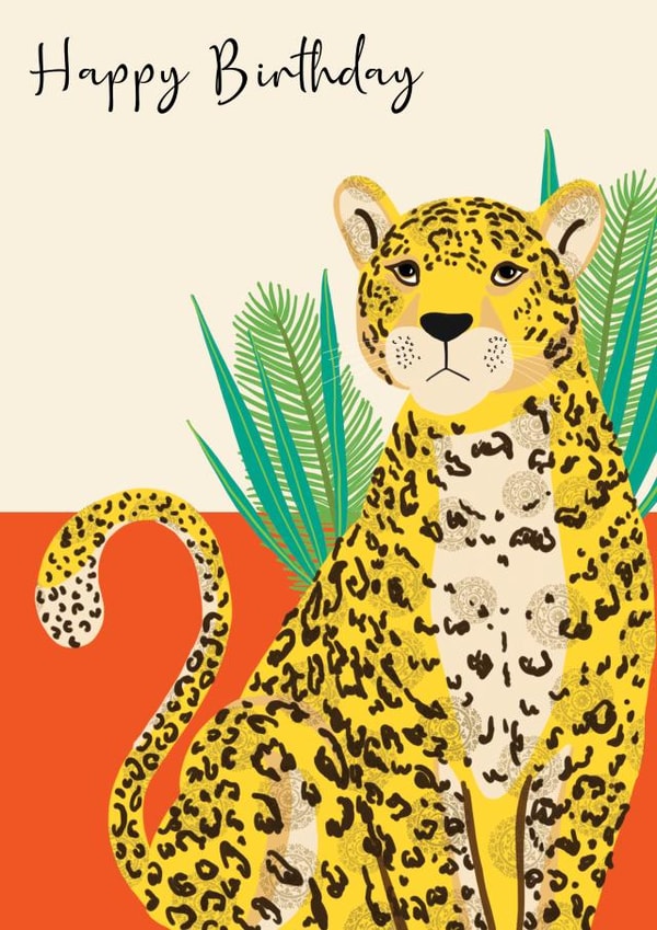 Modern Birthday Card - Arty Illustrated Leopard created by Beverley Edge Illustrations
