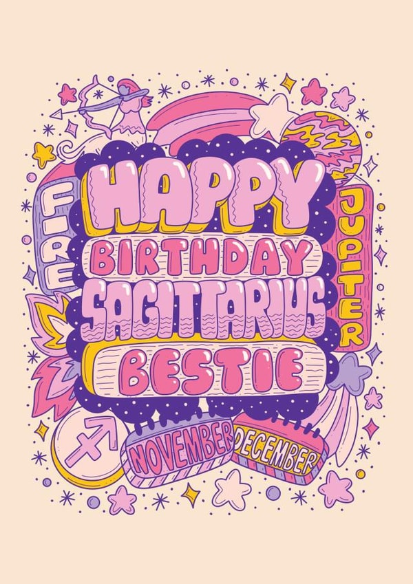 Cute Birthday Card - Sagittarius Zodiac Sign created by Harkiran Kalsi