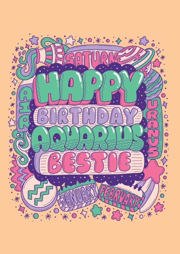 Cute Birthday Card - Aquarius Zodiac Sign created by Harkiran Kalsi