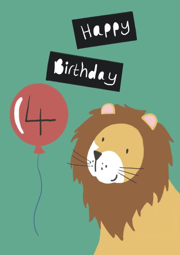 Cute Birthday Card - Age 4 - Lion created by Lucy Driver