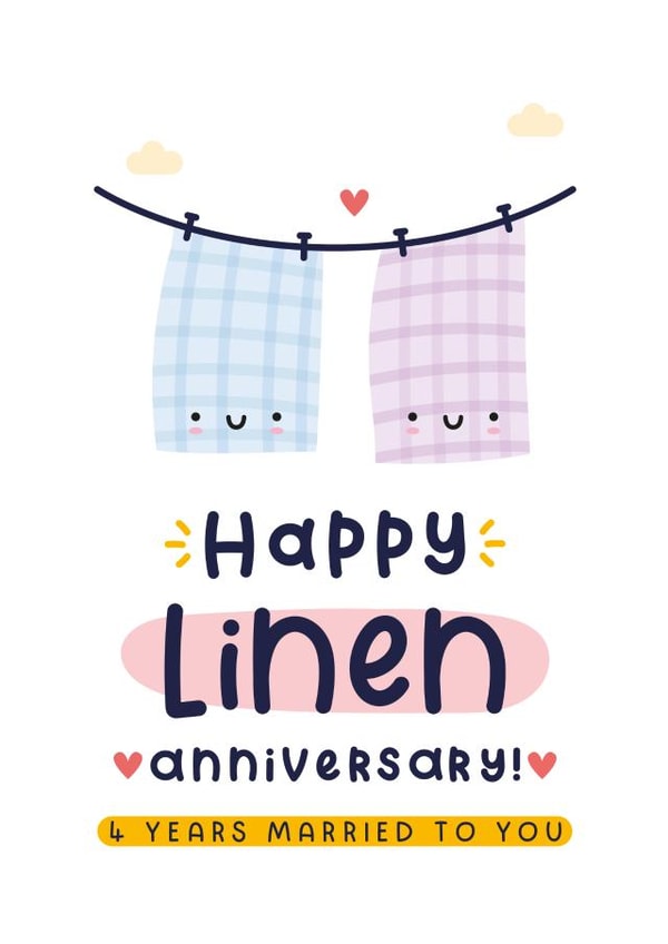 Cute Anniversary Card - 4th Wedding Anniversary - Linen created by Joanne Hawker