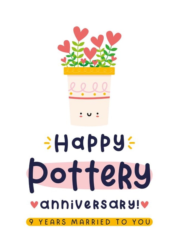 Cute Anniversary Card - 9th Wedding Anniversary - Pottery created by Joanne Hawker