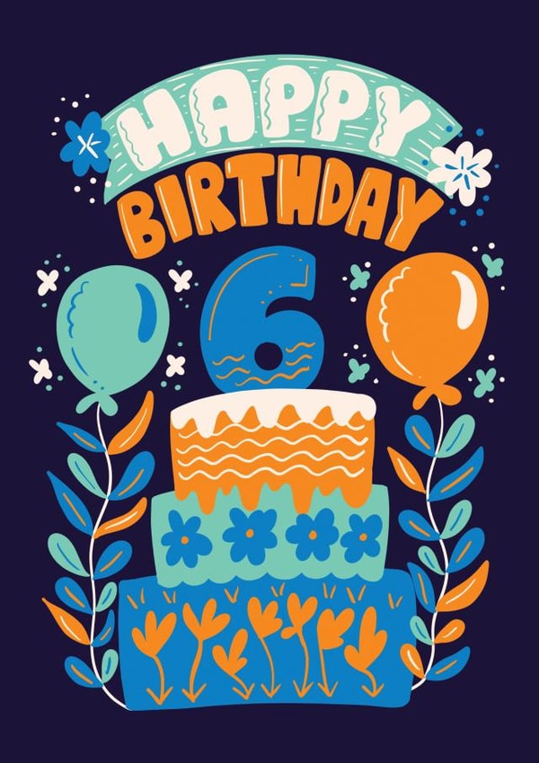 Cute Happy 6th Birthday Card - 6 Year old created by Harkiran Kalsi