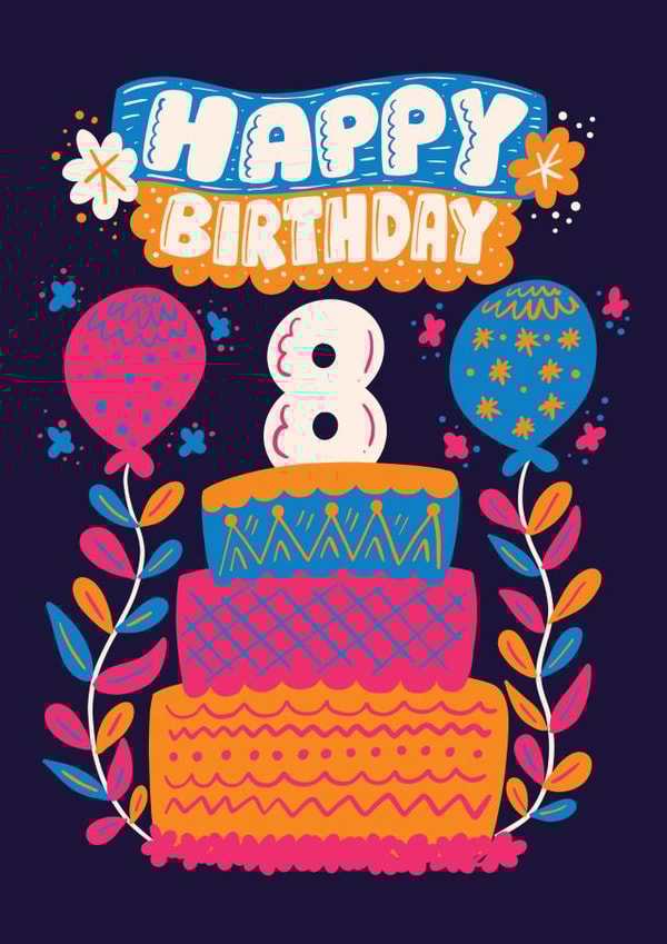 Pretty Birthday Card - 8th - Cake created by Harkiran Kalsi