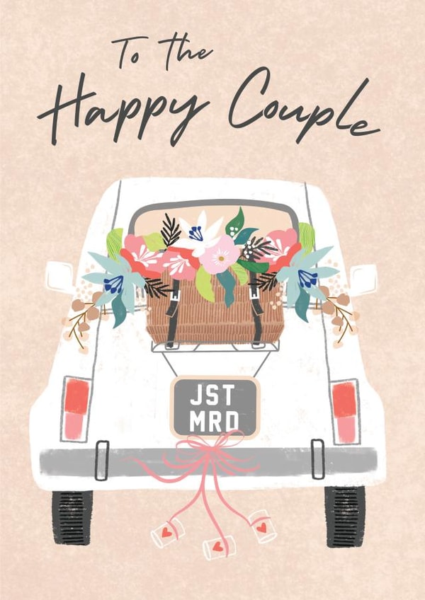 Arty Wedding Card - Wedding Car - Happy Couple created by Laura Darrington Design Ltd.