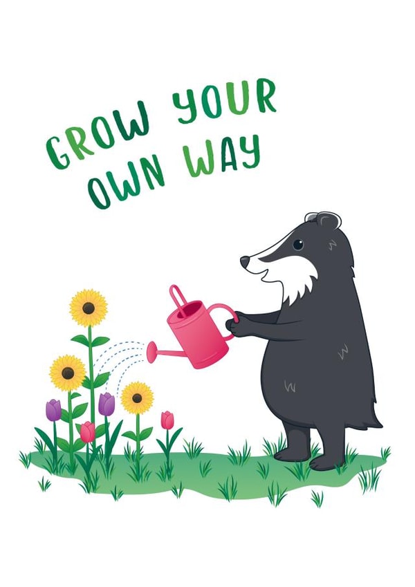 Cute Badger Birthday Card - Grow Your Own Way created by Fox & Finch