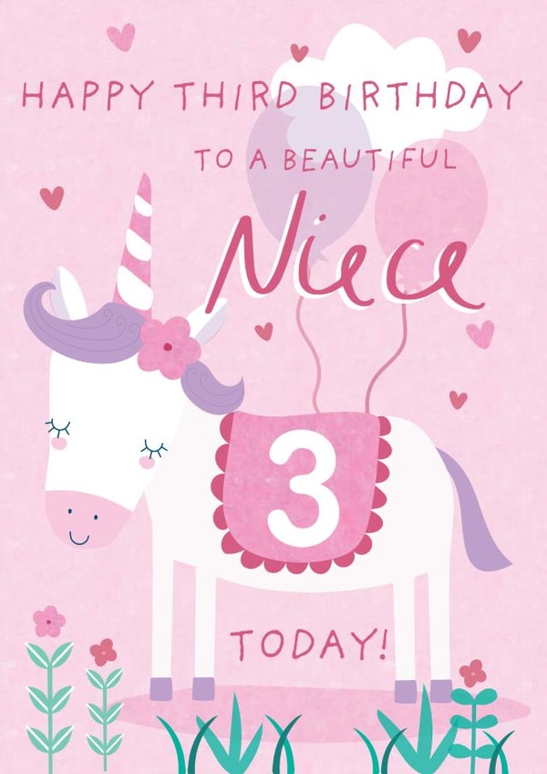 Cute 3rd Birthday Card - Unicorn - Niece created by Juniper and Rose Studio