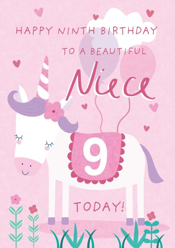 Cute 9th Birthday Card - Unicorn - Niece created by Juniper and Rose Studio
