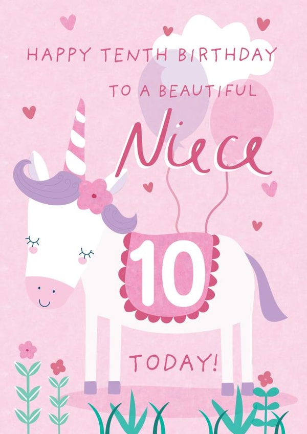 Cute 10th Birthday Card - Unicorn - Niece created by Juniper and Rose Studio