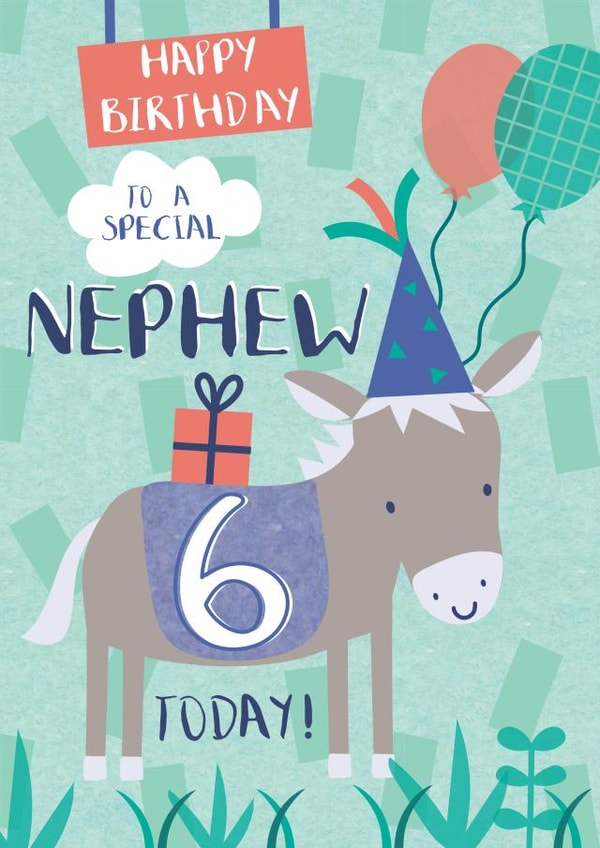 Cute 6th Birthday Card - Donkey - Nephew created by Juniper and Rose Studio