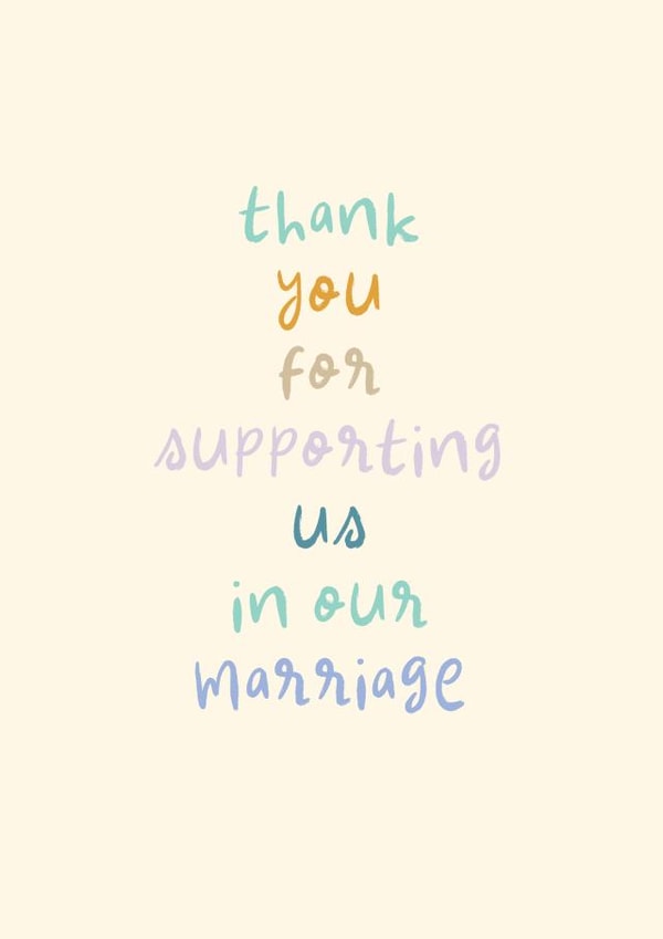 Typographic Thank You Card - Supporting Us in Our Marriage created by Rebecca Prinn