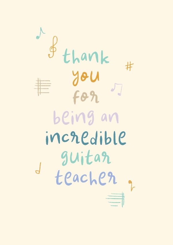 Cute Thank You Card - Incredible Guitar Teacher created by Rebecca Prinn