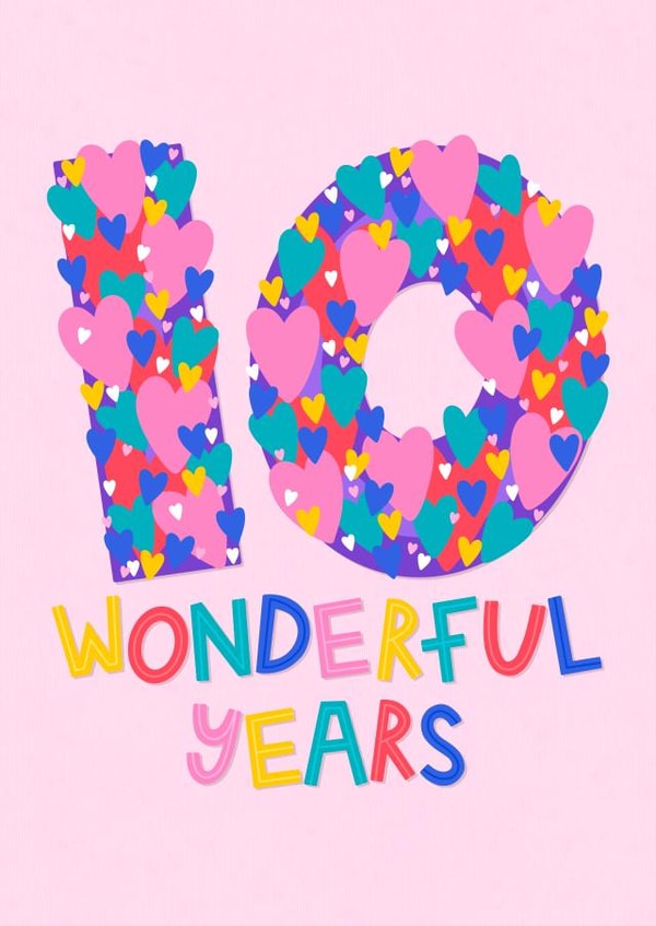 10th Anniversary Card - Ten Years Together - Anniversary Card - For Wife Husband created by Ludicrous Prints