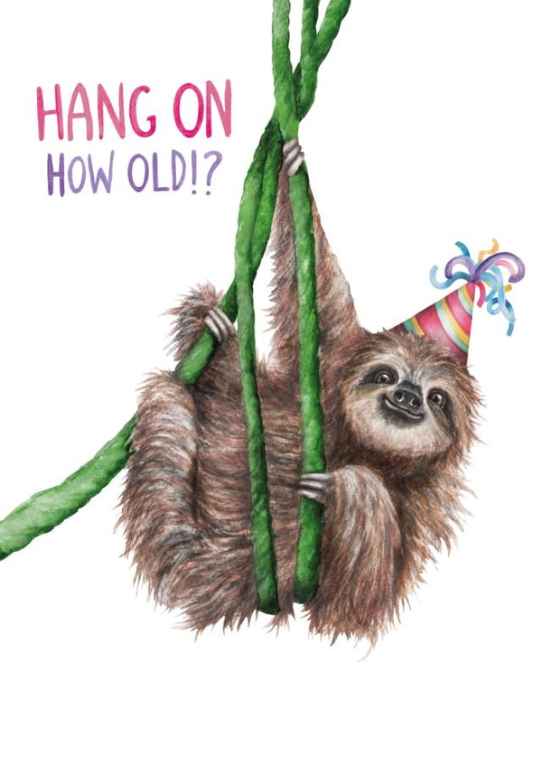 Hang On, How Old? - Sloth - Cute and Funny Birthday Card created by Citrus Bunn