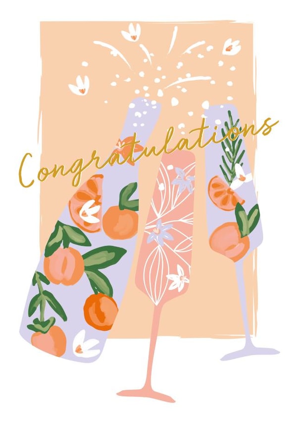Pretty Floral Congratulations Card - Fruity Prosecco - Peach Orange Cocktail created by SABIVO Design by Sabina