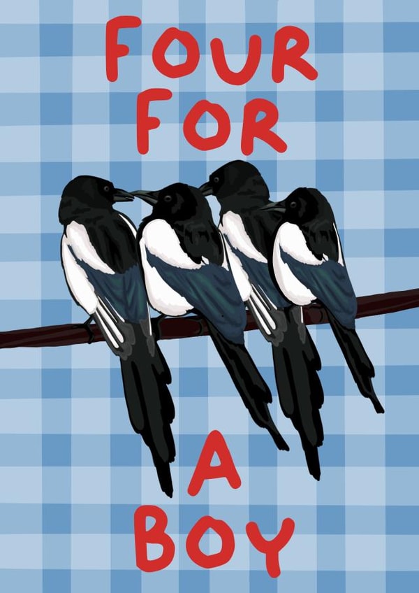 Funny New Baby Boy Card - Four Magpies - Four For A Boy created by byRosybum