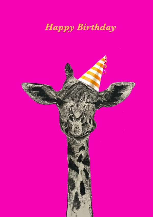 Cute Birthday Card - Party Giraffe - Charcoal Drawing created by Angel Fine Arts