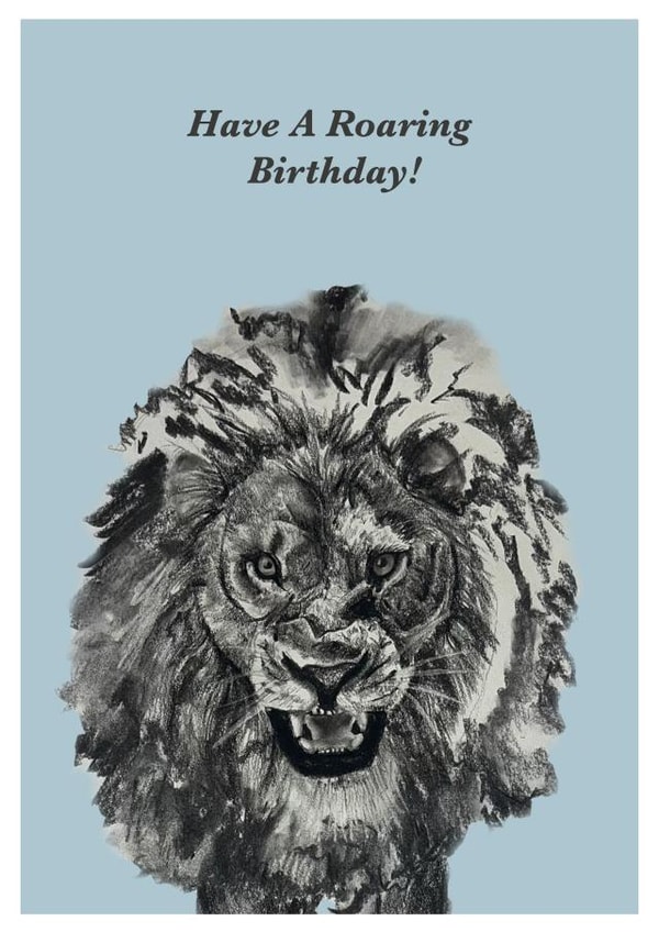 Cute Birthday Card - Lion Pun - Charcoal Drawing created by Angel Fine Arts