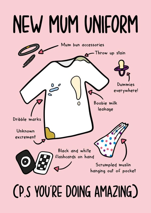 Funny New Baby Card - First Time Mother - New Mum Uniform created by TeePee Creations