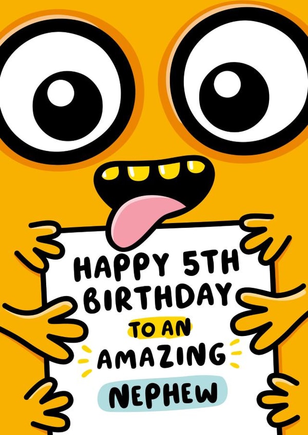 Cute 5th Birthday Card - For Nephew - Monster created by Macie Dot Doodles